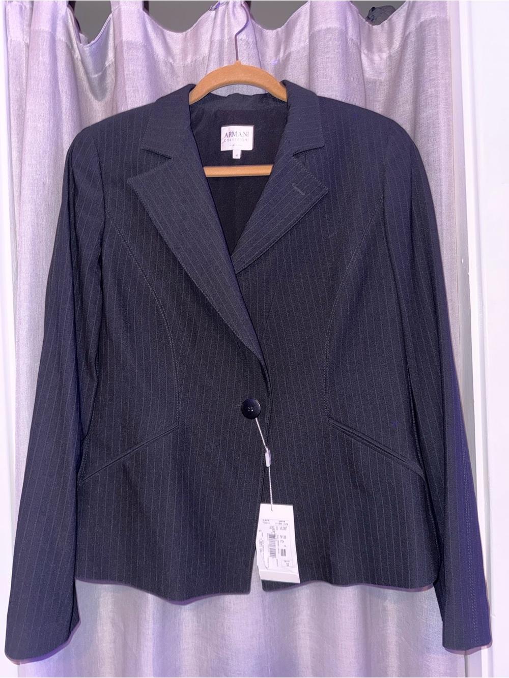 Vintage Armani Collezioni Black Pinstripe Single-Button Blazer Pant Set Sz 16